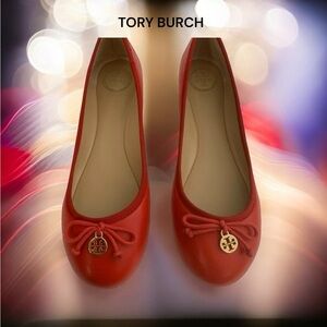 TORY BURCH LOBSTER RED CHELSEA BALLET NEW BOX FLAT SHOES LEATHER LOGO 6.5